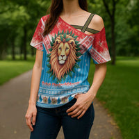 Luxembourg Christmas Cross Shoulder Shirt Schei Chreschtdeeg Xmas Pattern - Wonder Print Shop