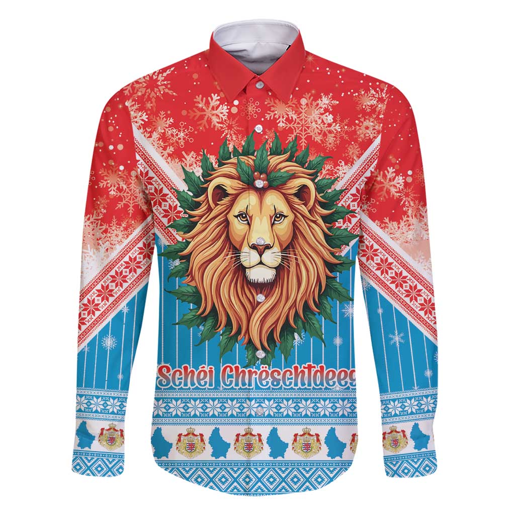 Luxembourg Christmas Family Matching Long Sleeve Bodycon Dress and Hawaiian Shirt Schei Chreschtdeeg Xmas Pattern - Wonder Print Shop