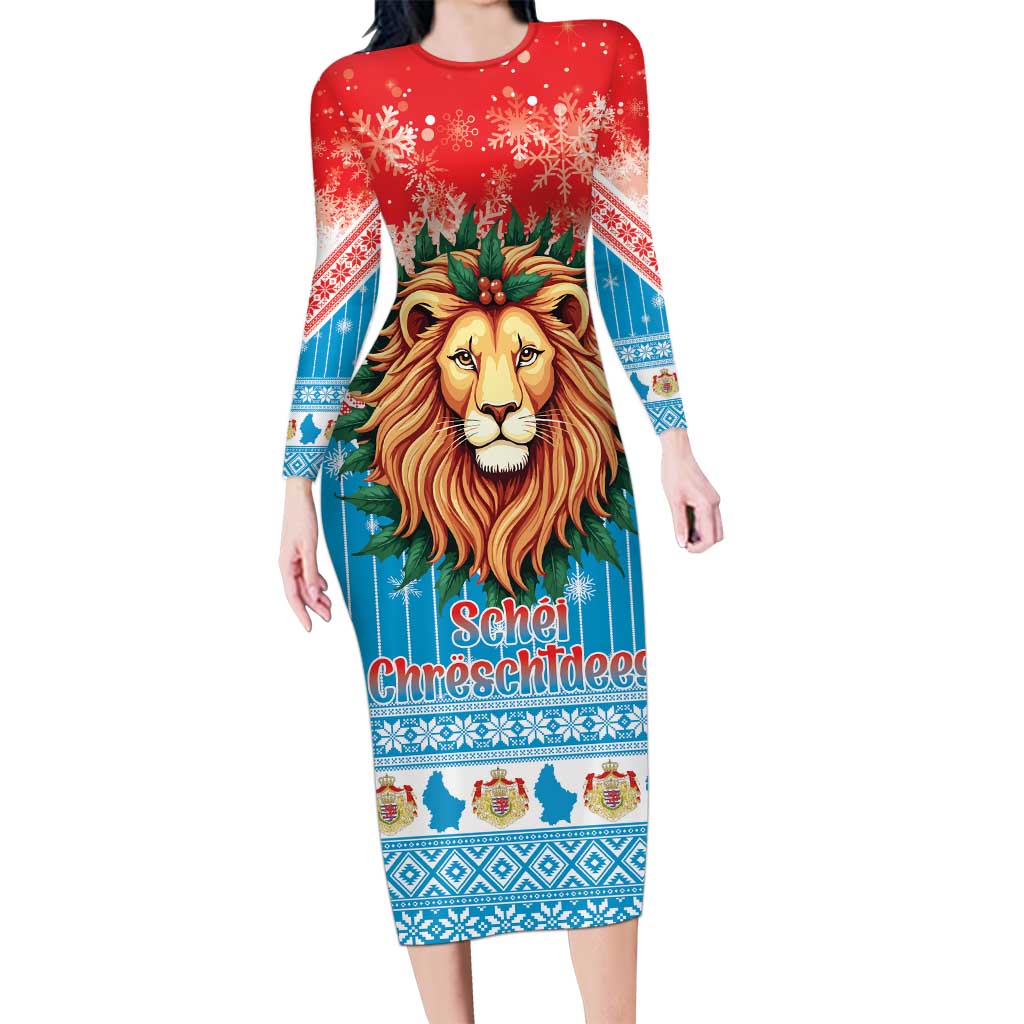 Luxembourg Christmas Family Matching Long Sleeve Bodycon Dress and Hawaiian Shirt Schei Chreschtdeeg Xmas Pattern - Wonder Print Shop