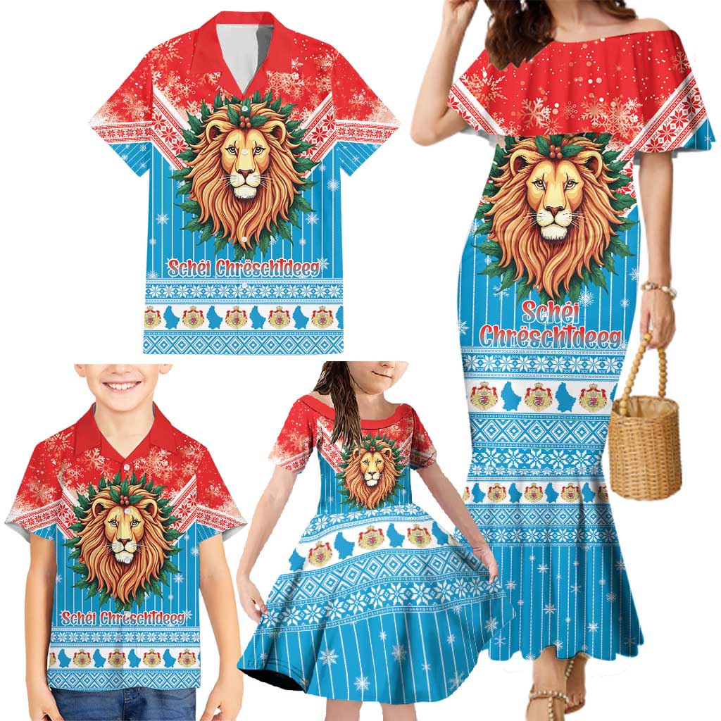 Luxembourg Christmas Family Matching Mermaid Dress and Hawaiian Shirt Schei Chreschtdeeg Xmas Pattern - Wonder Print Shop