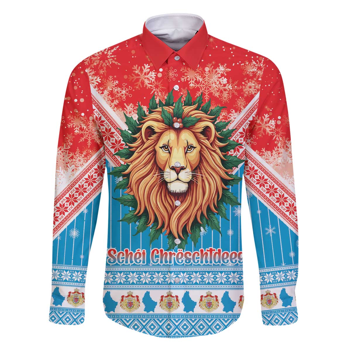 Luxembourg Christmas Family Matching Off The Shoulder Long Sleeve Dress and Hawaiian Shirt Schei Chreschtdeeg Xmas Pattern - Wonder Print Shop