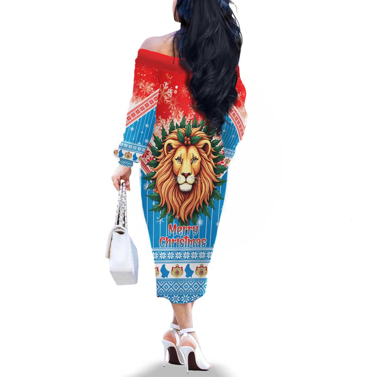 Luxembourg Christmas Family Matching Off The Shoulder Long Sleeve Dress and Hawaiian Shirt Schei Chreschtdeeg Xmas Pattern - Wonder Print Shop