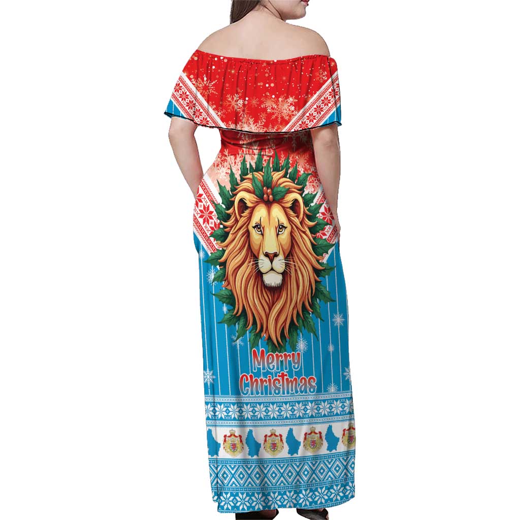Luxembourg Christmas Family Matching Off Shoulder Maxi Dress and Hawaiian Shirt Schei Chreschtdeeg Xmas Pattern - Wonder Print Shop