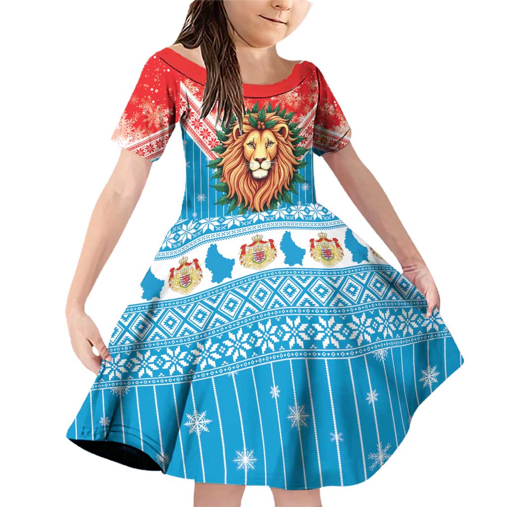 Luxembourg Christmas Family Matching Off Shoulder Short Dress and Hawaiian Shirt Schei Chreschtdeeg Xmas Pattern - Wonder Print Shop