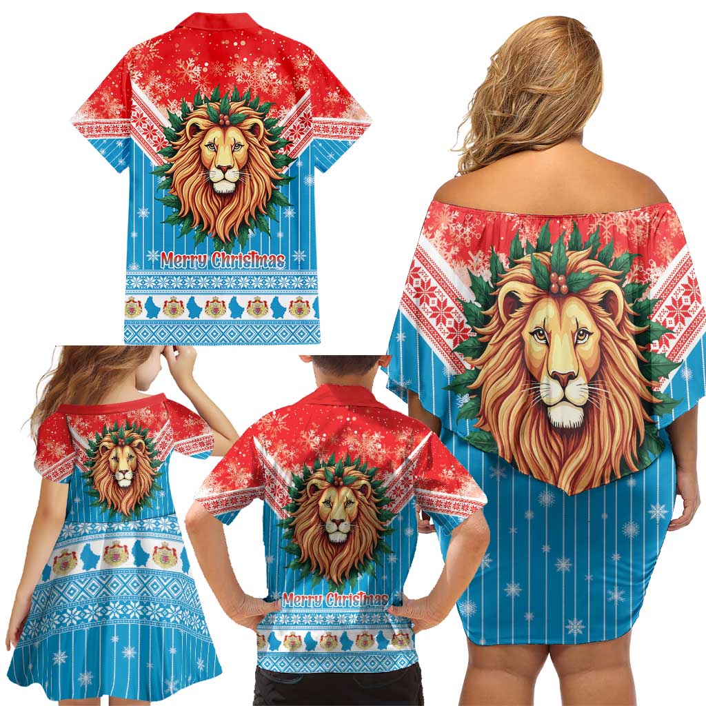 Luxembourg Christmas Family Matching Off Shoulder Short Dress and Hawaiian Shirt Schei Chreschtdeeg Xmas Pattern - Wonder Print Shop