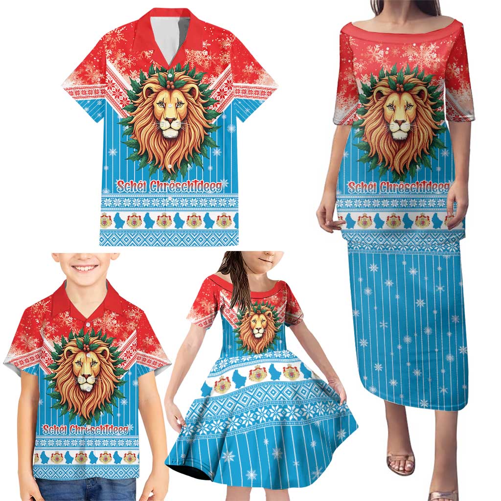 Luxembourg Christmas Family Matching Puletasi and Hawaiian Shirt Schei Chreschtdeeg Xmas Pattern - Wonder Print Shop