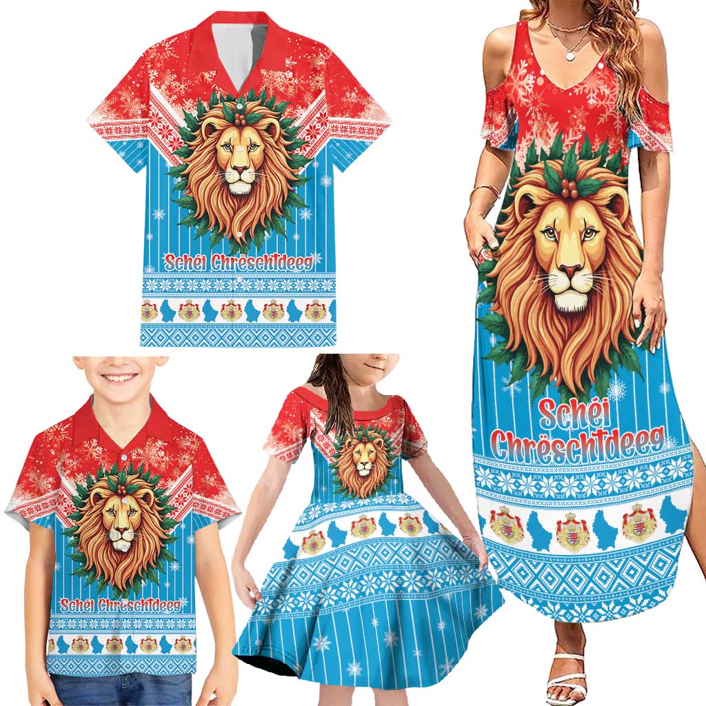 Luxembourg Christmas Family Matching Summer Maxi Dress and Hawaiian Shirt Schei Chreschtdeeg Xmas Pattern - Wonder Print Shop