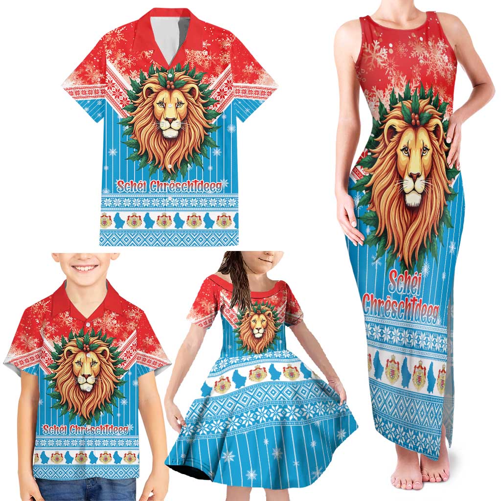 Luxembourg Christmas Family Matching Tank Maxi Dress and Hawaiian Shirt Schei Chreschtdeeg Xmas Pattern - Wonder Print Shop
