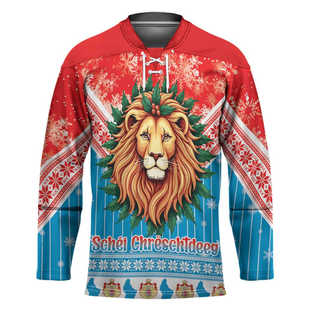 Luxembourg Christmas Hockey Jersey Schei Chreschtdeeg Xmas Pattern - Wonder Print Shop
