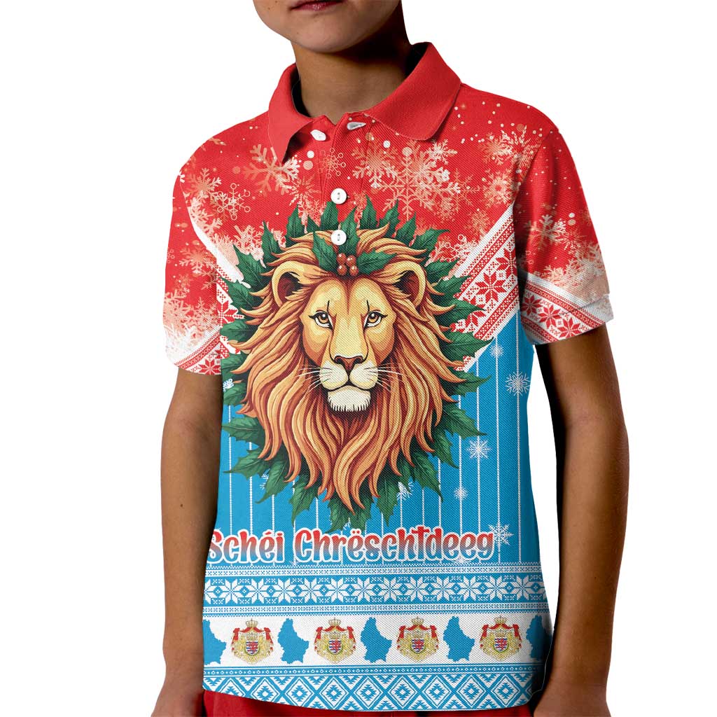Luxembourg Christmas Kid Polo Shirt Schei Chreschtdeeg Xmas Pattern - Wonder Print Shop