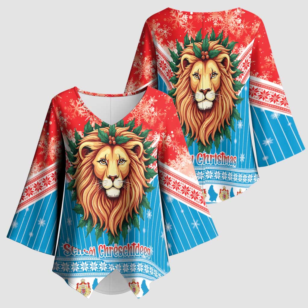 Luxembourg Christmas Kimono Sleeve Blouse Schei Chreschtdeeg Xmas Pattern - Wonder Print Shop