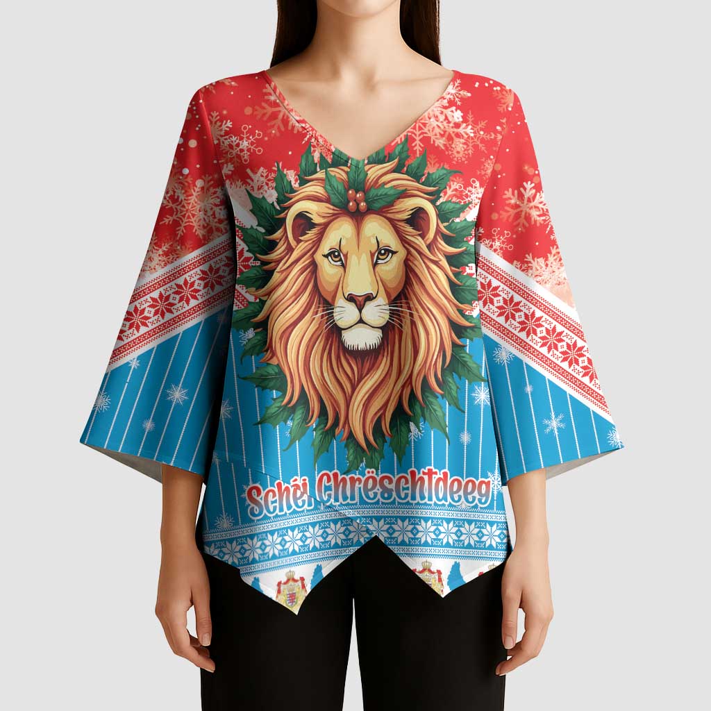 Luxembourg Christmas Kimono Sleeve Blouse Schei Chreschtdeeg Xmas Pattern - Wonder Print Shop