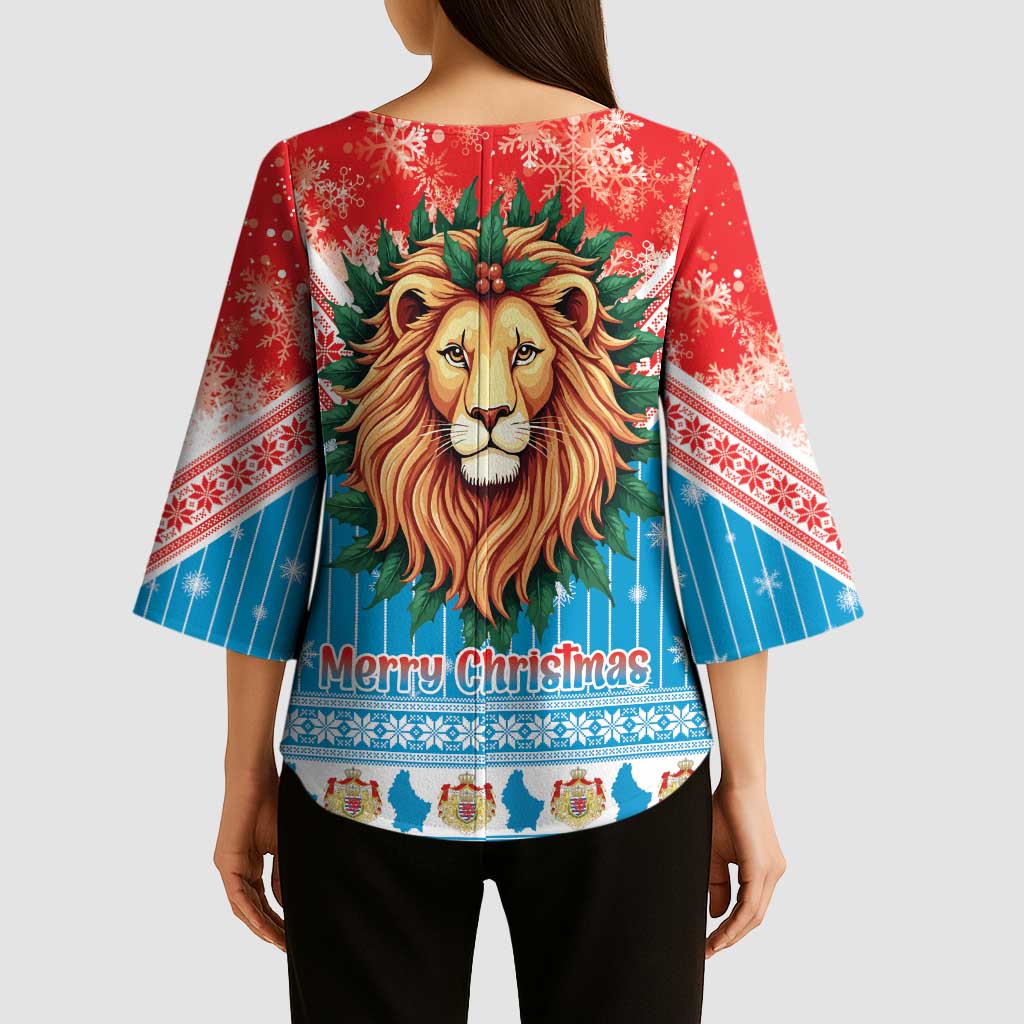 Luxembourg Christmas Kimono Sleeve Blouse Schei Chreschtdeeg Xmas Pattern - Wonder Print Shop