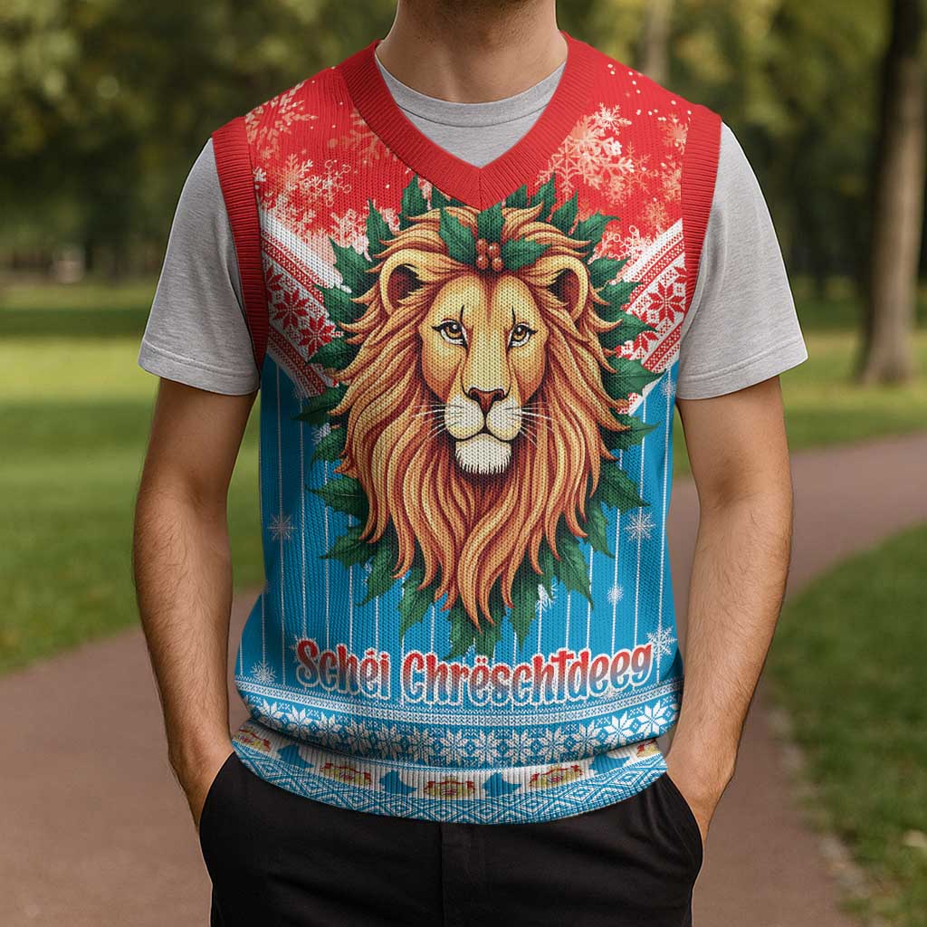 Luxembourg Christmas Knitted V-Neck Vest Schei Chreschtdeeg Xmas Pattern - Wonder Print Shop