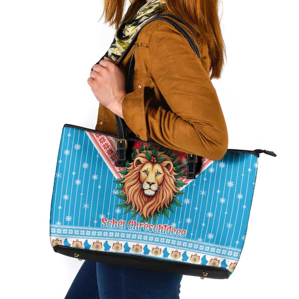 Luxembourg Christmas Leather Tote Bag Schei Chreschtdeeg Xmas Pattern - Wonder Print Shop