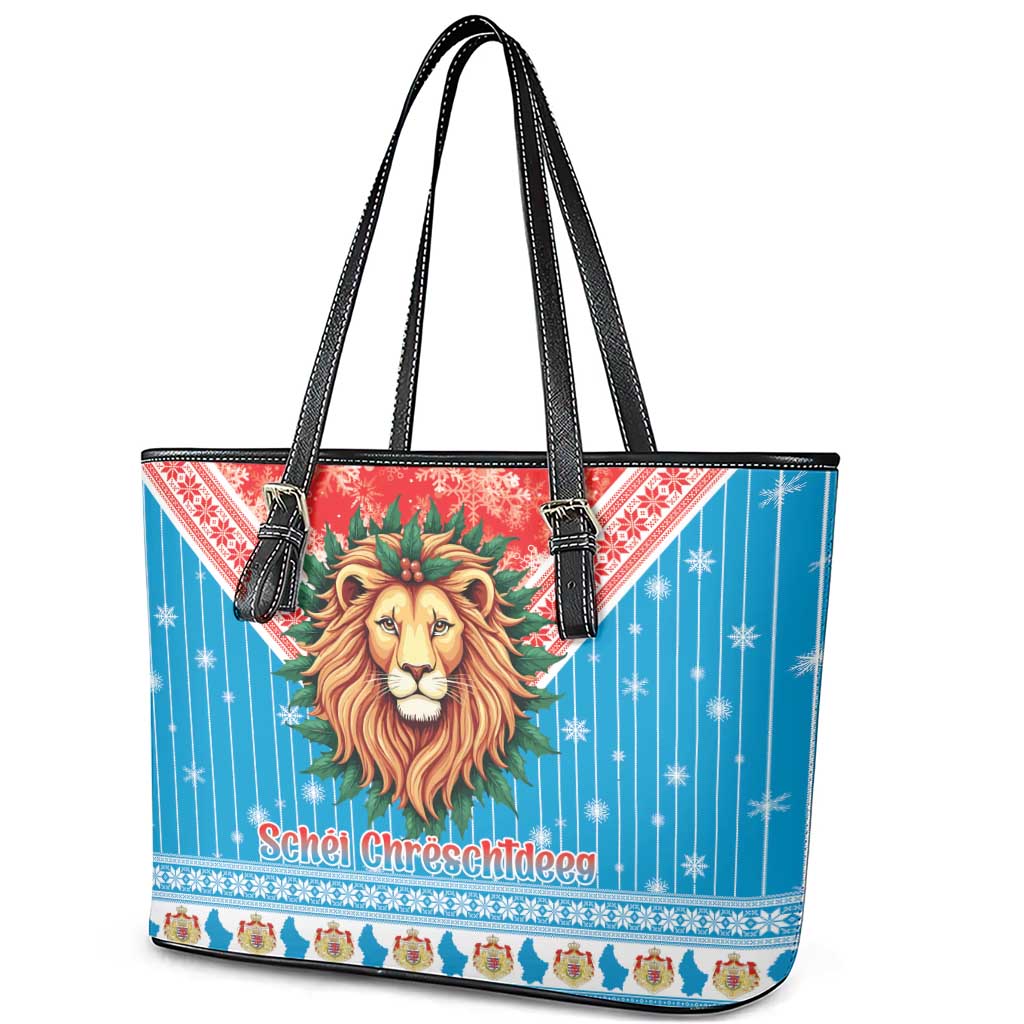 Luxembourg Christmas Leather Tote Bag Schei Chreschtdeeg Xmas Pattern - Wonder Print Shop