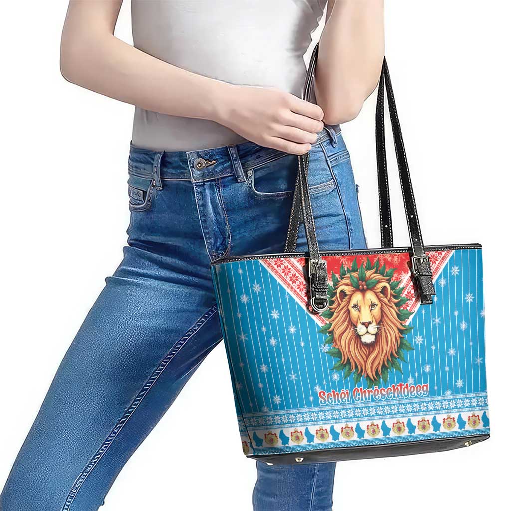Luxembourg Christmas Leather Tote Bag Schei Chreschtdeeg Xmas Pattern - Wonder Print Shop