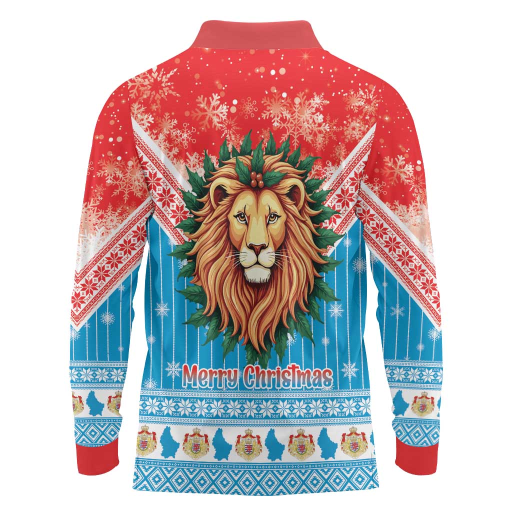 Luxembourg Christmas Long Sleeve Polo Shirt Schei Chreschtdeeg Xmas Pattern - Wonder Print Shop
