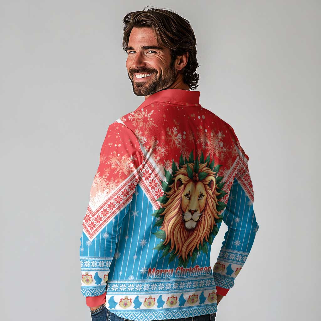 Luxembourg Christmas Long Sleeve Polo Shirt Schei Chreschtdeeg Xmas Pattern - Wonder Print Shop