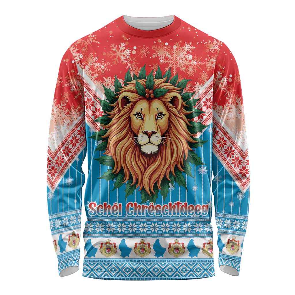 Luxembourg Christmas Long Sleeve Shirt Schei Chreschtdeeg Xmas Pattern - Wonder Print Shop