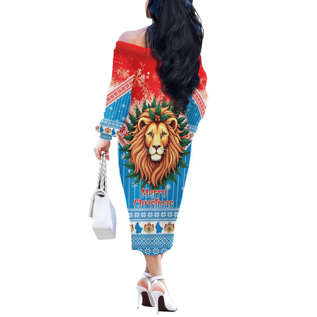 Luxembourg Christmas Off The Shoulder Long Sleeve Dress Schei Chreschtdeeg Xmas Pattern - Wonder Print Shop