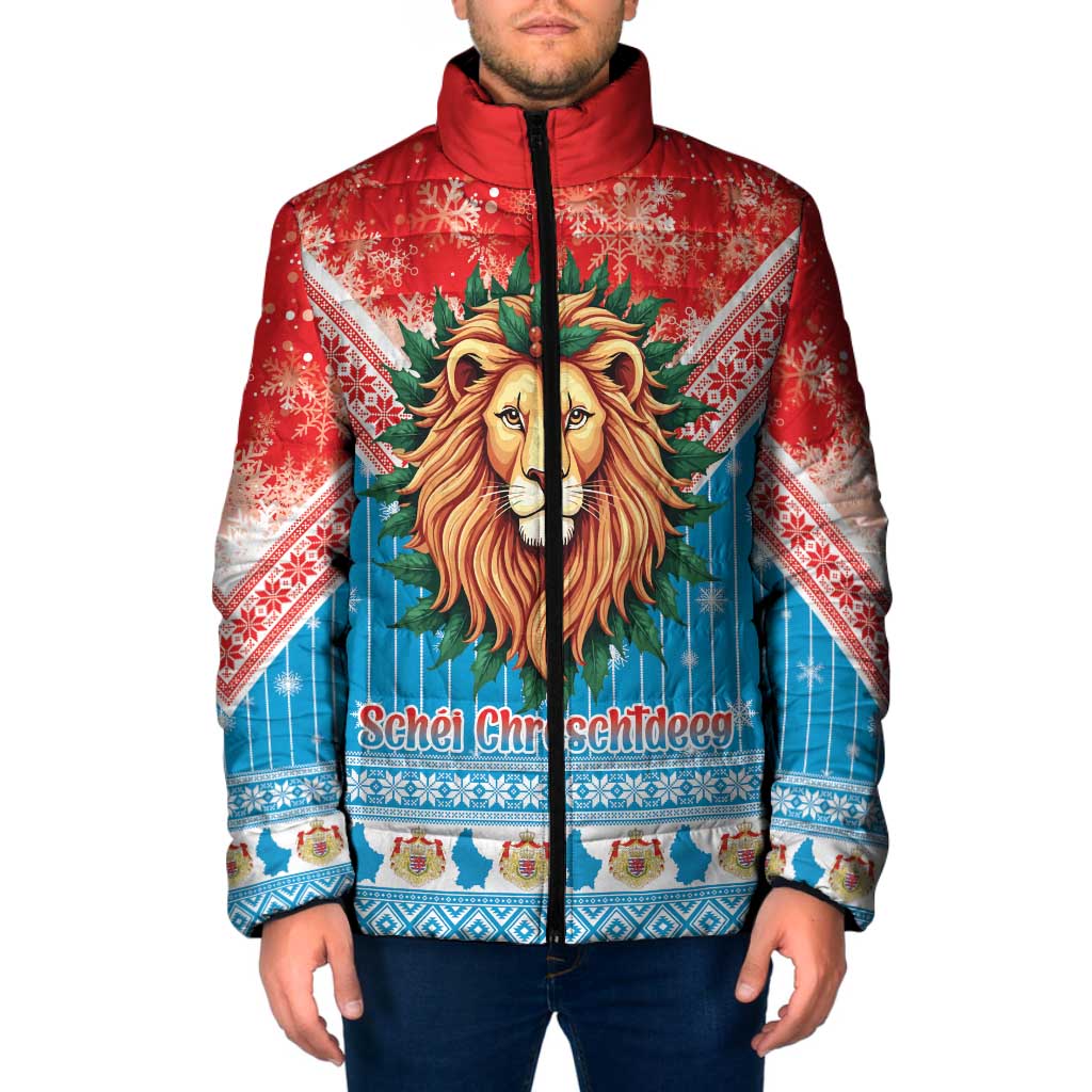 Luxembourg Christmas Padded Jacket Schei Chreschtdeeg Xmas Pattern - Wonder Print Shop