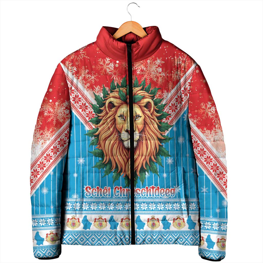 Luxembourg Christmas Padded Jacket Schei Chreschtdeeg Xmas Pattern - Wonder Print Shop