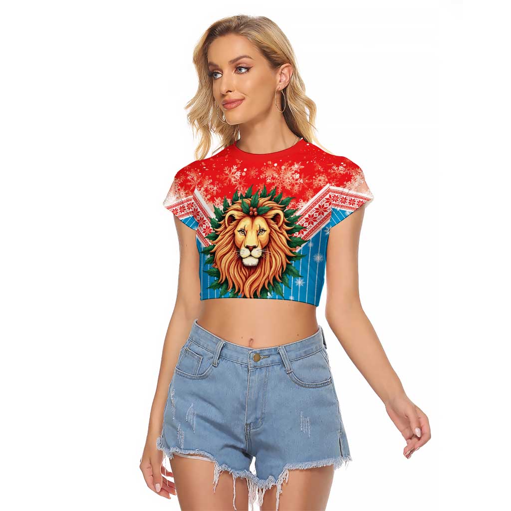 Luxembourg Christmas Raglan Cropped T Shirt Schei Chreschtdeeg Xmas Pattern - Wonder Print Shop