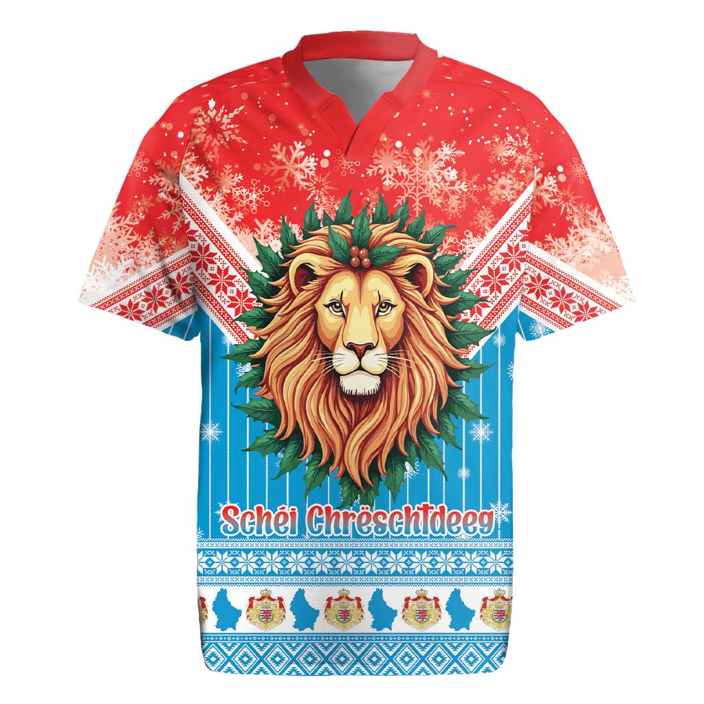Luxembourg Christmas Rugby Jersey Schei Chreschtdeeg Xmas Pattern - Wonder Print Shop