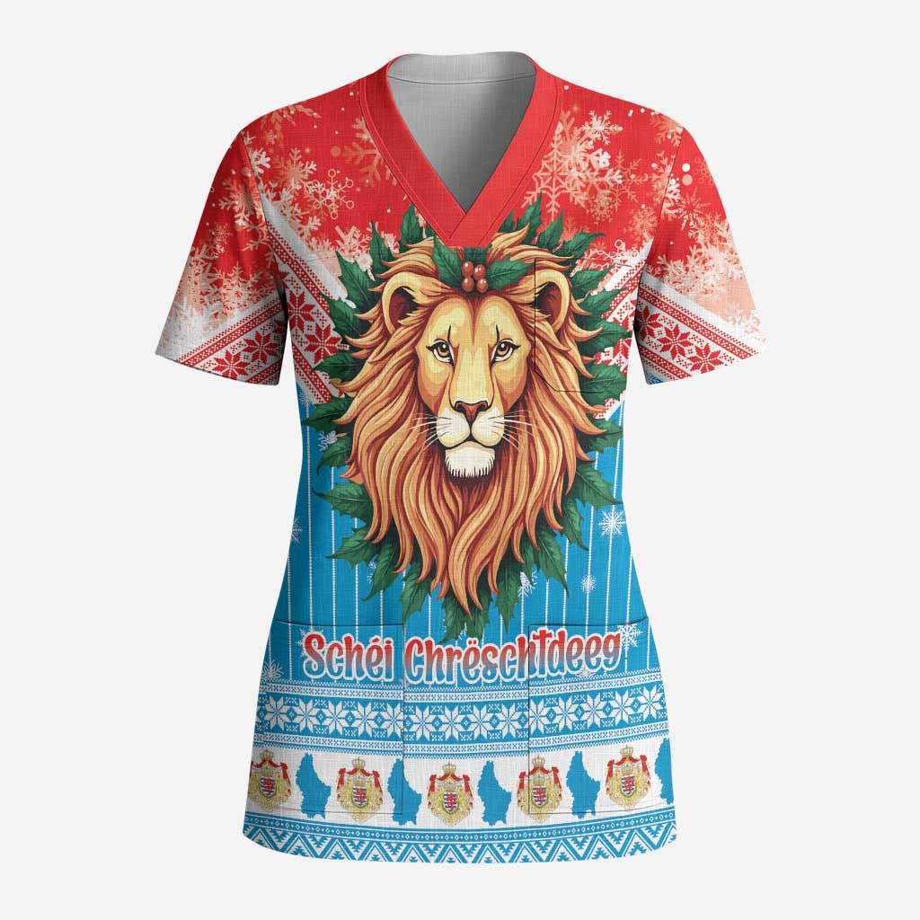 Luxembourg Christmas Scrub Top Schei Chreschtdeeg Xmas Pattern - Wonder Print Shop