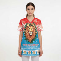 Luxembourg Christmas Scrub Top Schei Chreschtdeeg Xmas Pattern - Wonder Print Shop