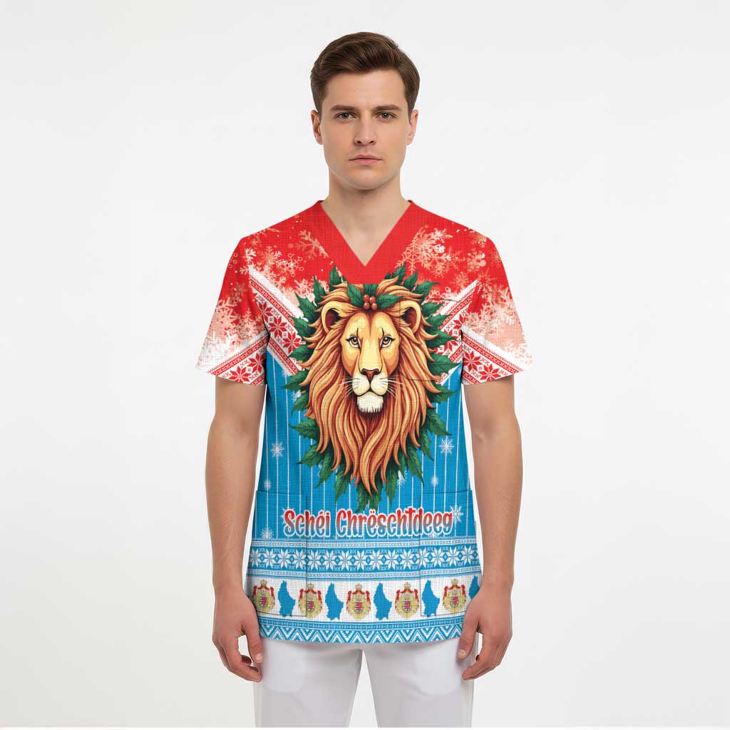 Luxembourg Christmas Scrub Top Schei Chreschtdeeg Xmas Pattern - Wonder Print Shop