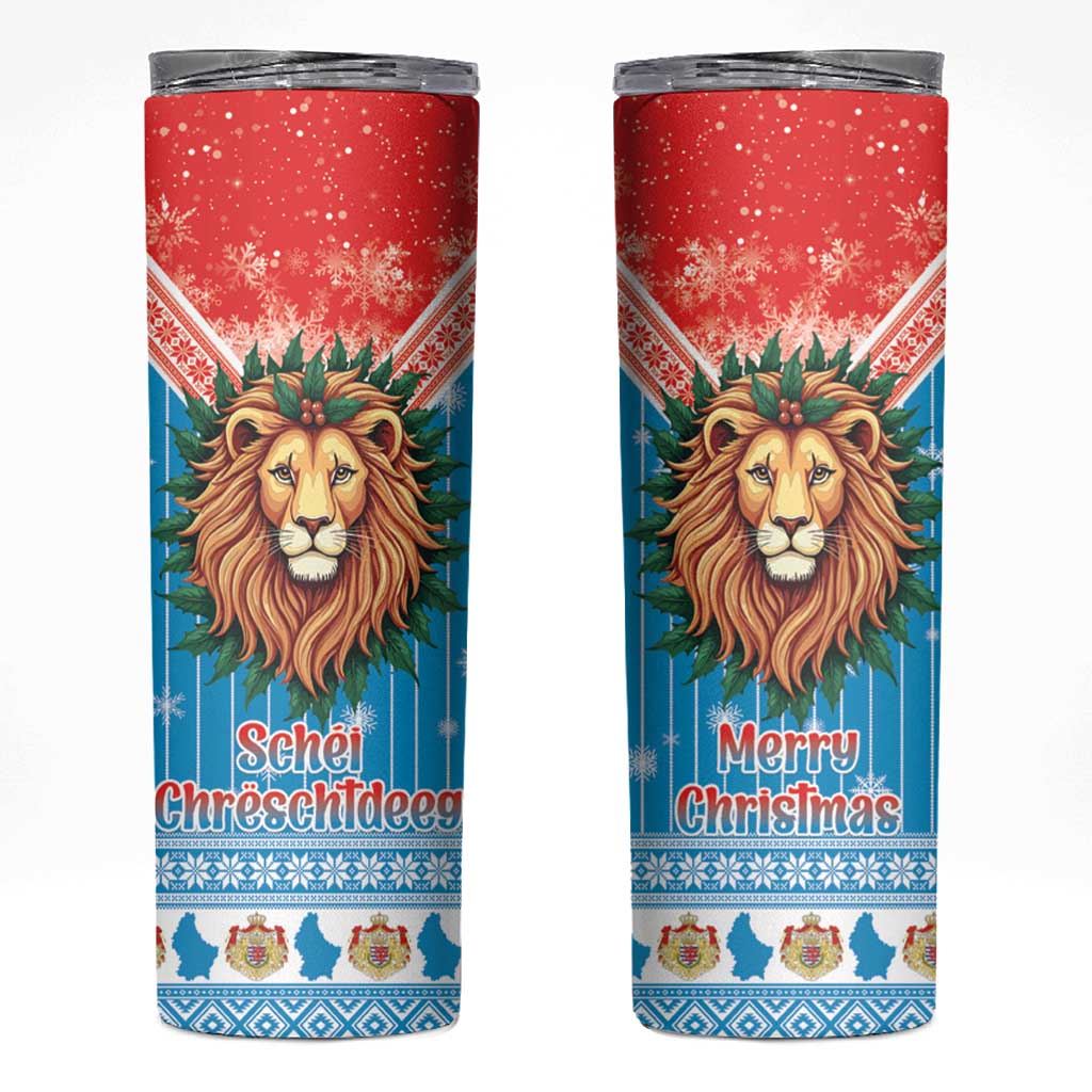Luxembourg Christmas Skinny Tumbler Schei Chreschtdeeg Xmas Pattern - Wonder Print Shop