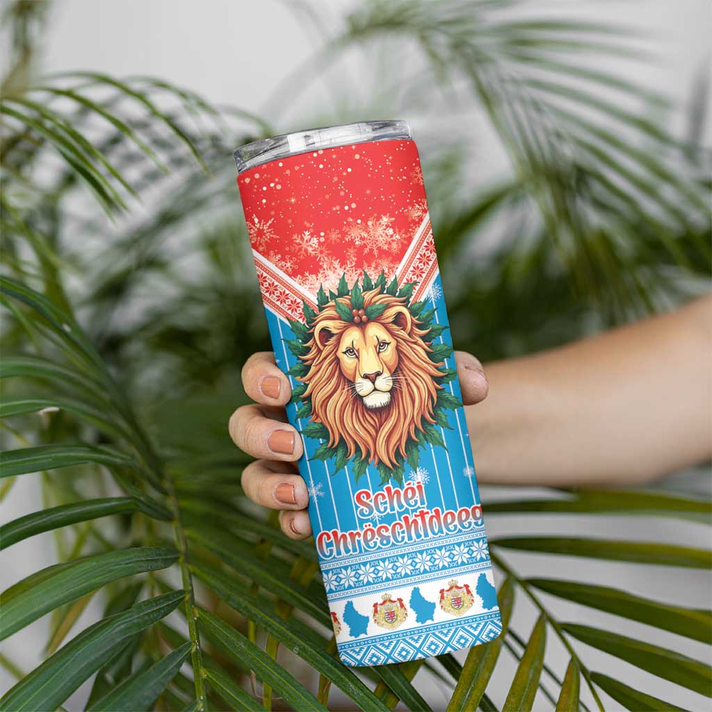 Luxembourg Christmas Skinny Tumbler Schei Chreschtdeeg Xmas Pattern - Wonder Print Shop