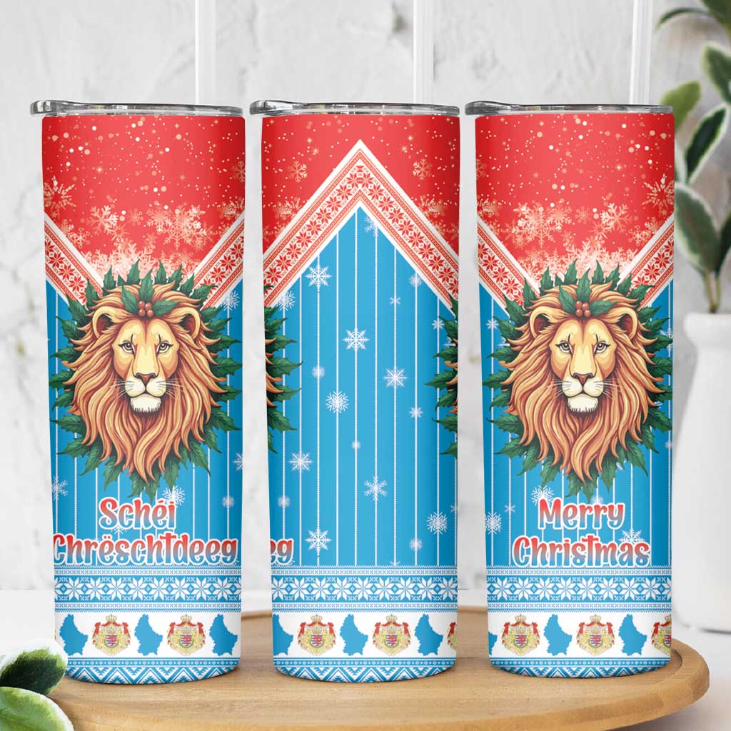 Luxembourg Christmas Skinny Tumbler Schei Chreschtdeeg Xmas Pattern - Wonder Print Shop