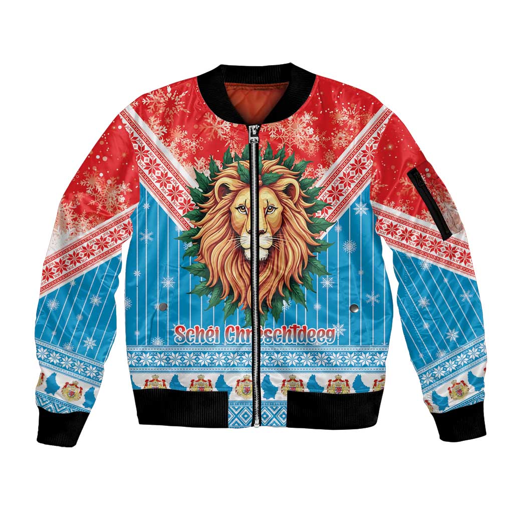 Luxembourg Christmas Sleeve Zip Bomber Jacket Schei Chreschtdeeg Xmas Pattern - Wonder Print Shop