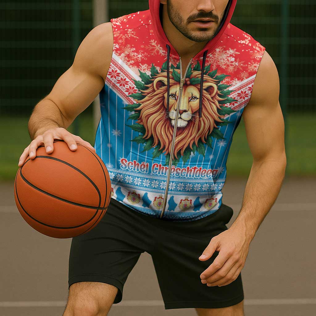 Luxembourg Christmas Sleeveless Zip Hoodie Schei Chreschtdeeg Xmas Pattern - Wonder Print Shop