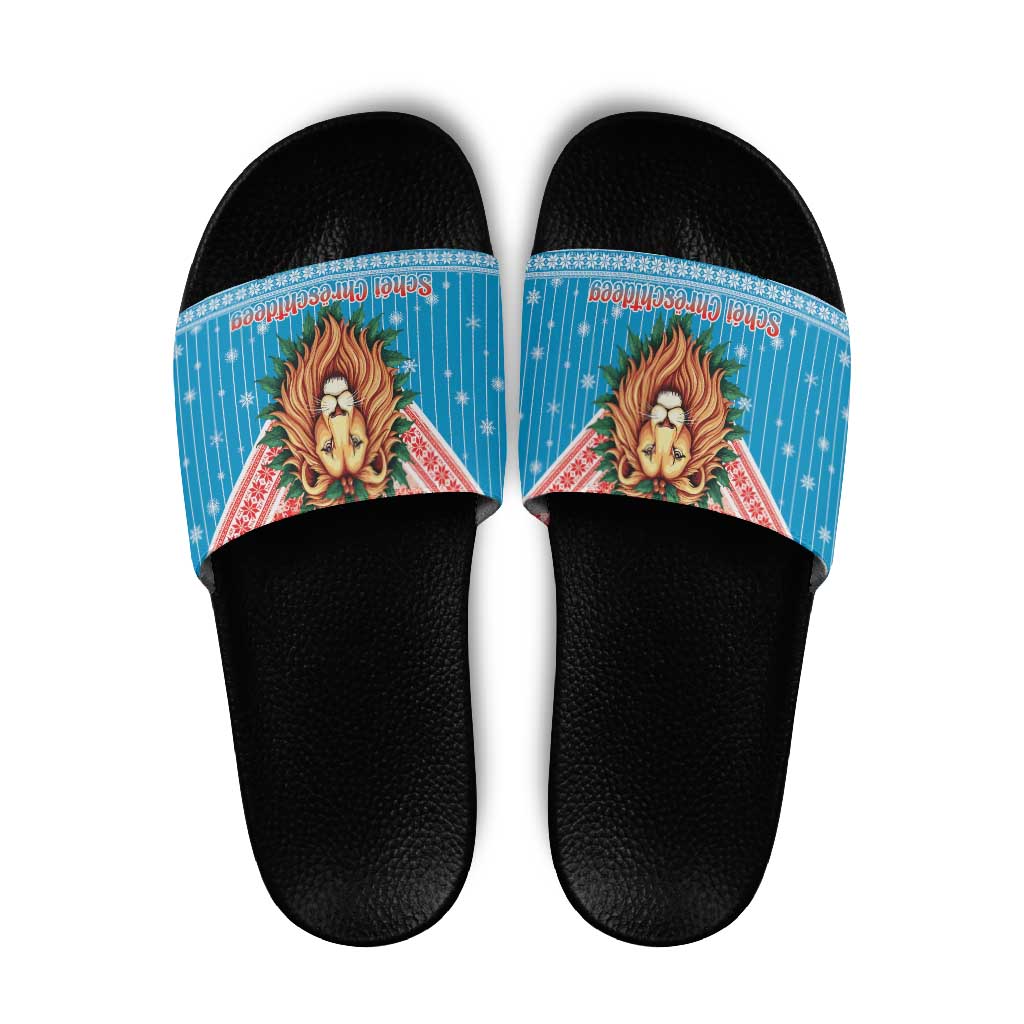 Luxembourg Christmas Slide Sandals Schei Chreschtdeeg Xmas Pattern - Wonder Print Shop