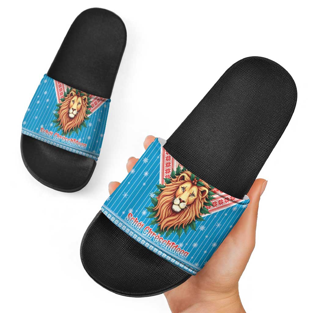 Luxembourg Christmas Slide Sandals Schei Chreschtdeeg Xmas Pattern - Wonder Print Shop