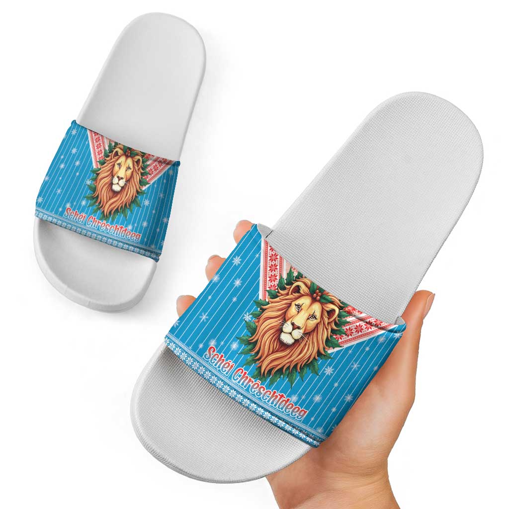 Luxembourg Christmas Slide Sandals Schei Chreschtdeeg Xmas Pattern - Wonder Print Shop