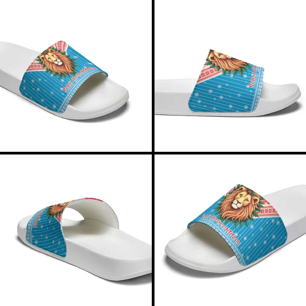 Luxembourg Christmas Slide Sandals Schei Chreschtdeeg Xmas Pattern - Wonder Print Shop