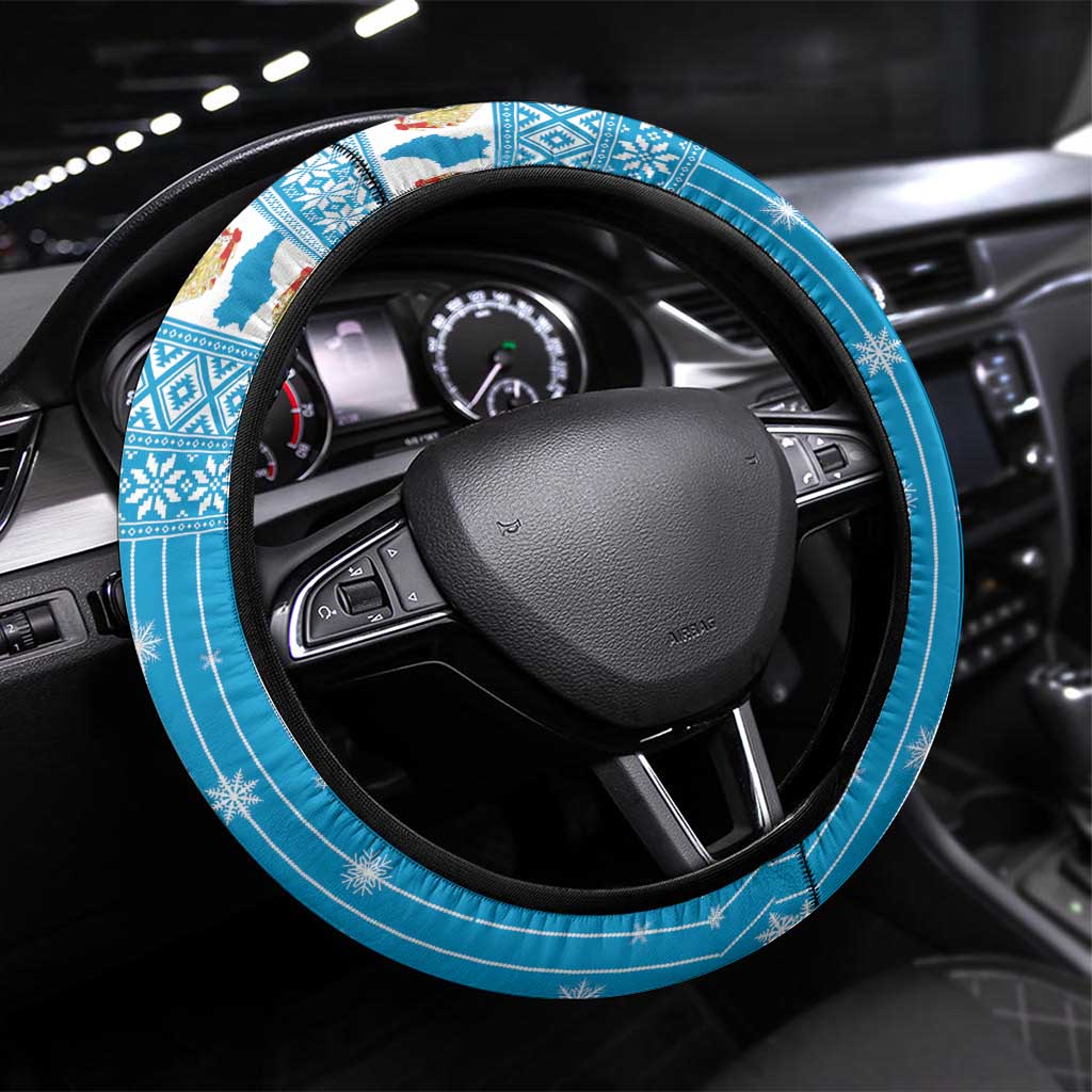 Luxembourg Christmas Steering Wheel Cover Schei Chreschtdeeg Xmas Pattern - Wonder Print Shop