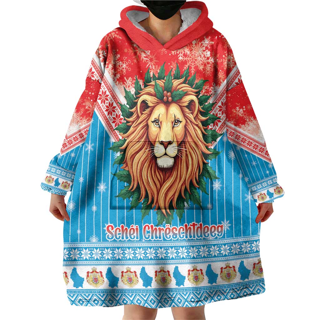 Luxembourg Christmas Wearable Blanket Hoodie Schei Chreschtdeeg Xmas Pattern - Wonder Print Shop