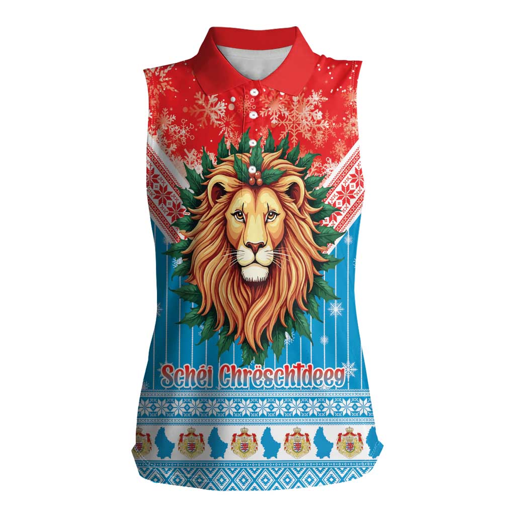 Luxembourg Christmas Women Sleeveless Polo Shirt Schei Chreschtdeeg Xmas Pattern - Wonder Print Shop