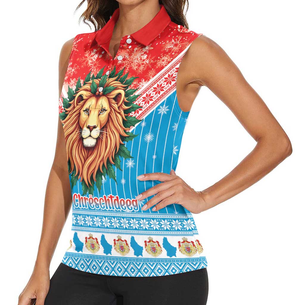 Luxembourg Christmas Women Sleeveless Polo Shirt Schei Chreschtdeeg Xmas Pattern - Wonder Print Shop