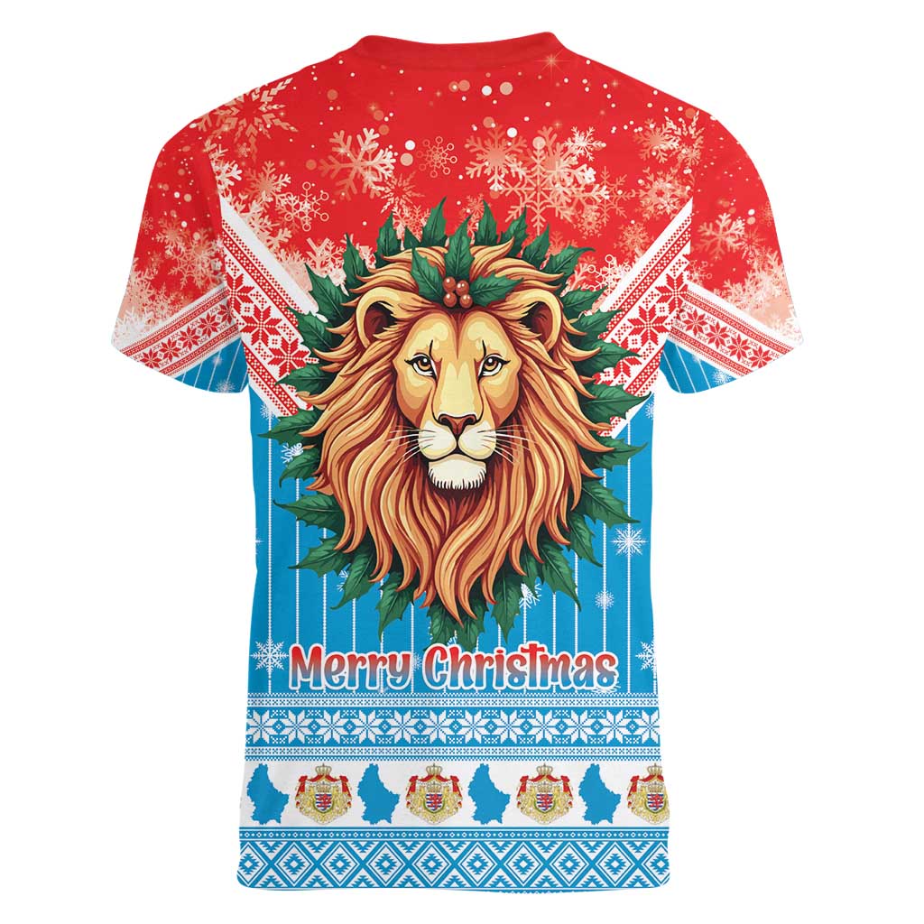 Luxembourg Christmas Women V-Neck T-Shirt Schei Chreschtdeeg Xmas Pattern - Wonder Print Shop
