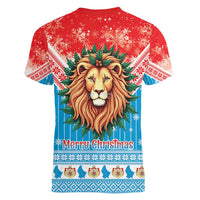 Luxembourg Christmas Women V-Neck T-Shirt Schei Chreschtdeeg Xmas Pattern - Wonder Print Shop