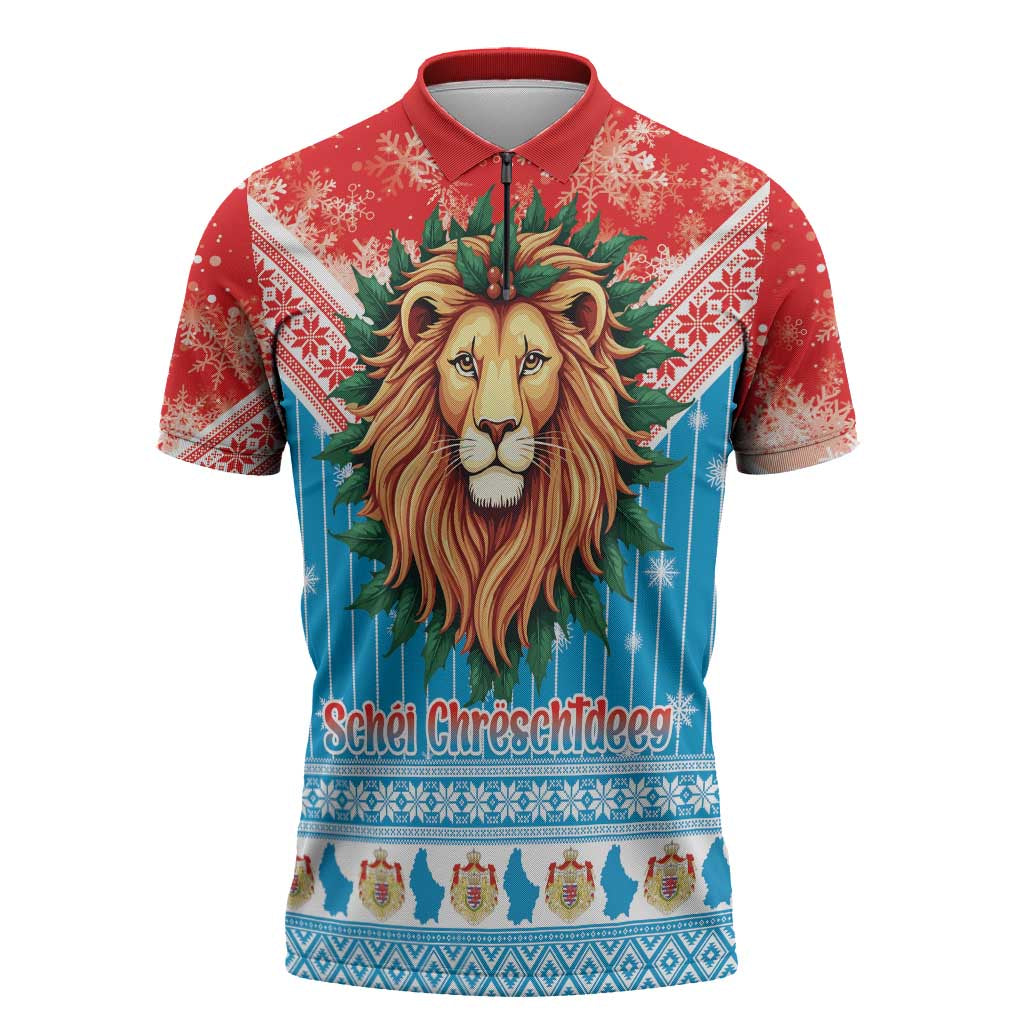Luxembourg Christmas Zipper Polo Shirt Schei Chreschtdeeg Xmas Pattern - Wonder Print Shop