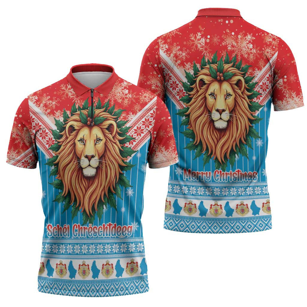 Luxembourg Christmas Zipper Polo Shirt Schei Chreschtdeeg Xmas Pattern - Wonder Print Shop