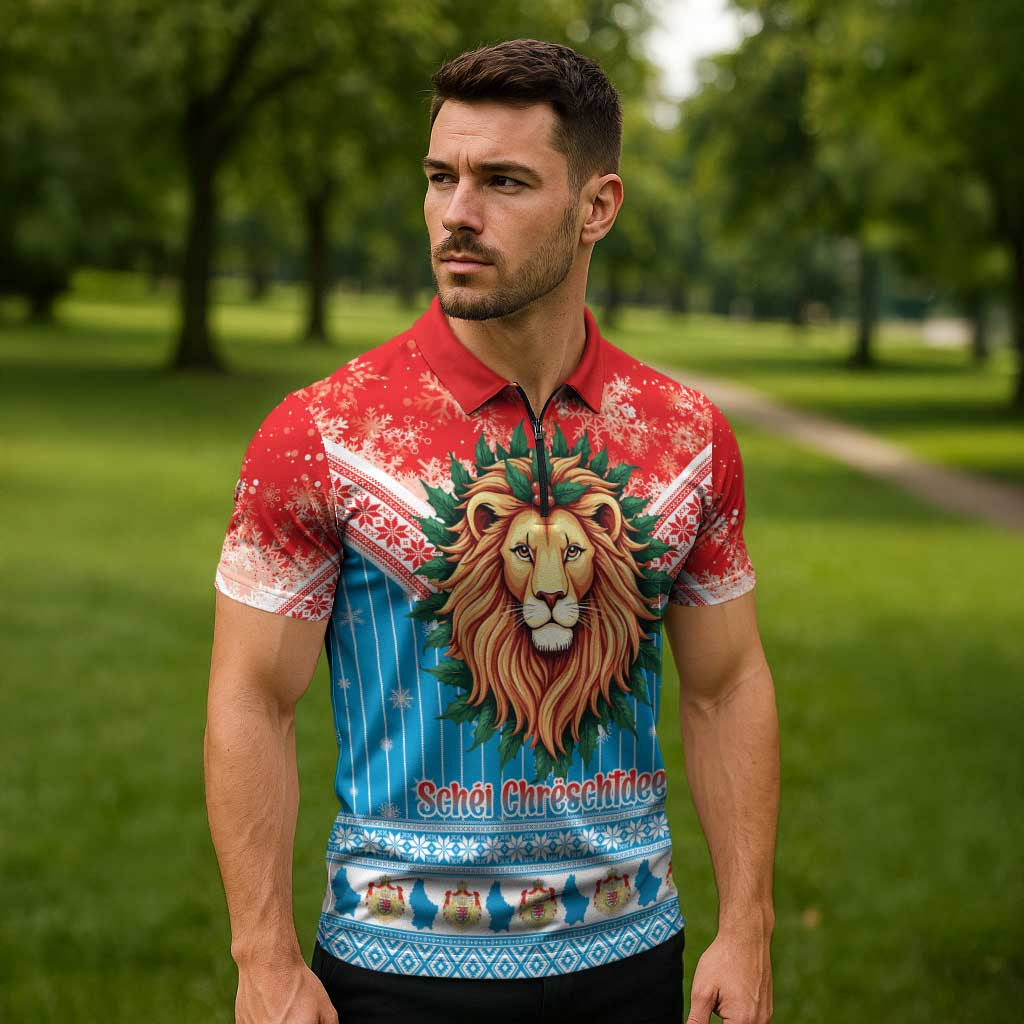 Luxembourg Christmas Zipper Polo Shirt Schei Chreschtdeeg Xmas Pattern - Wonder Print Shop